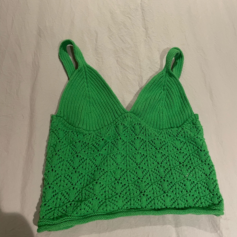Bright green women’s crochet tank top from Zara - size medium